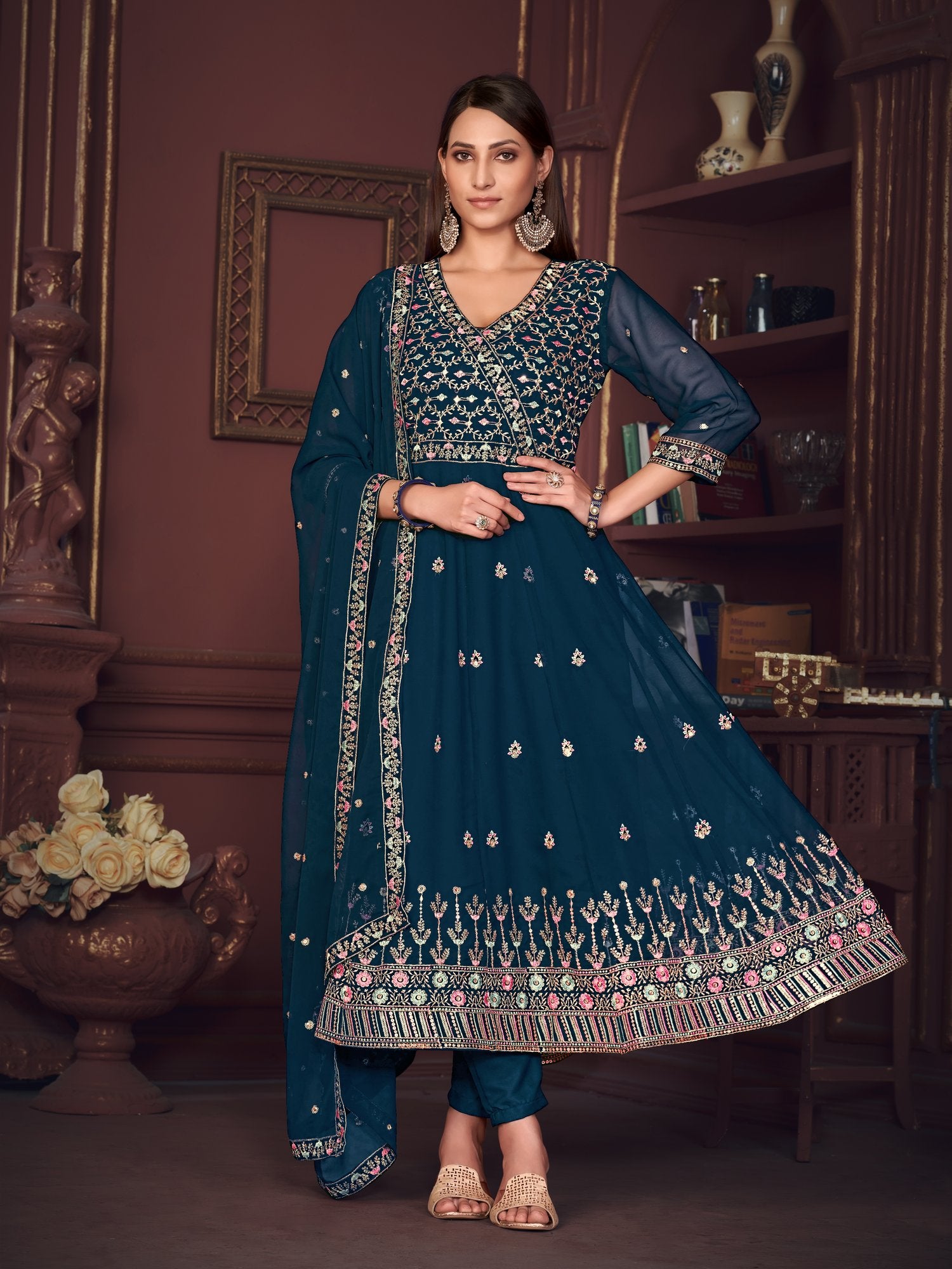Turquoise Blue Georgette Anarkali Suit