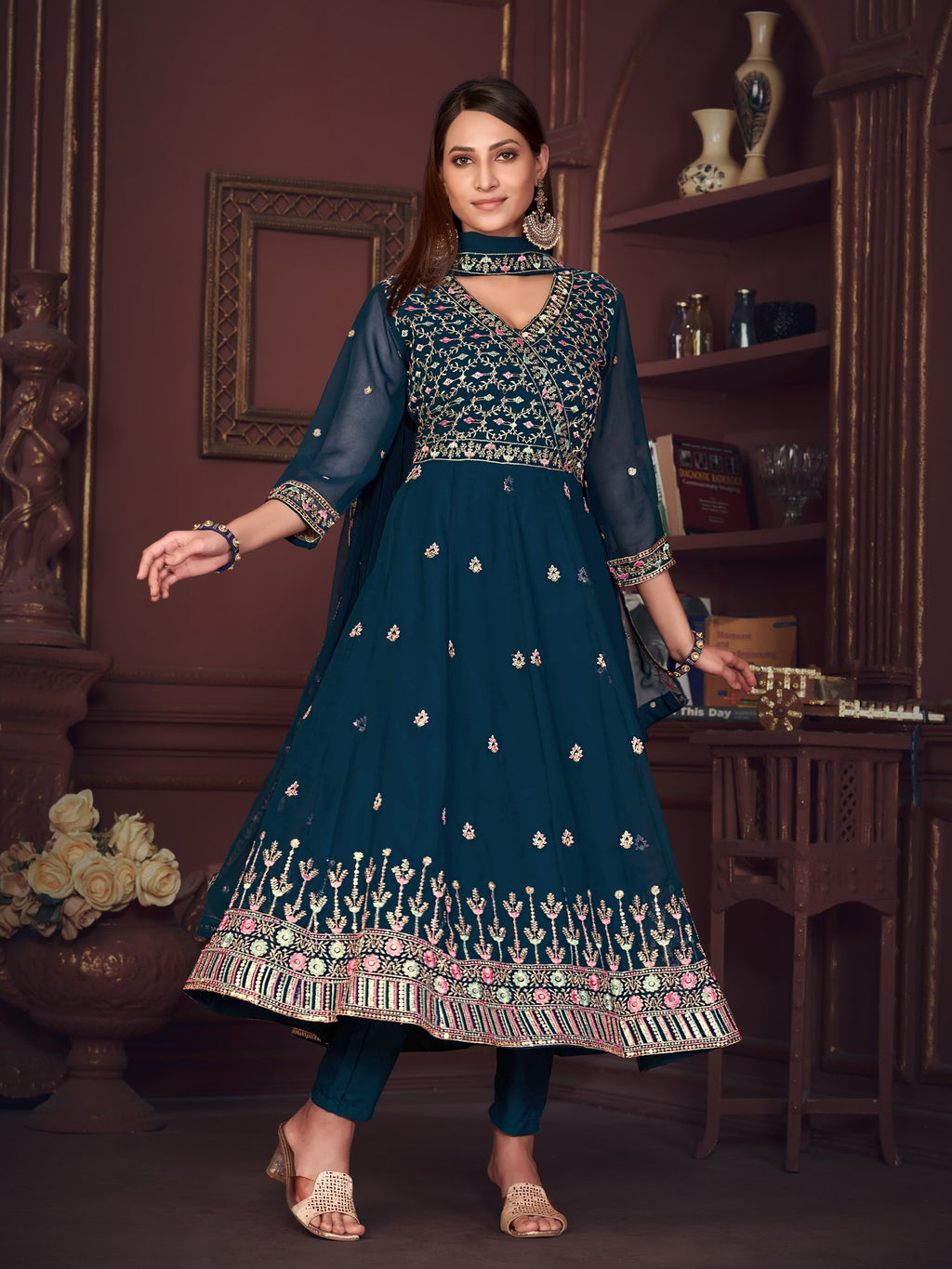 Turquoise Blue Georgette Anarkali Suit