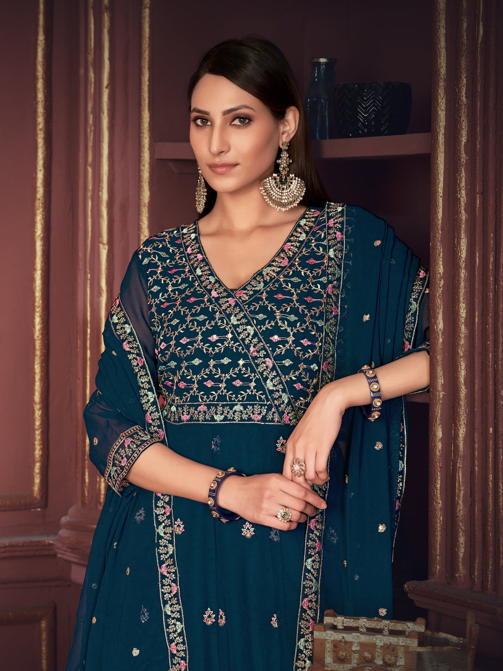 Turquoise Blue Georgette Anarkali Suit