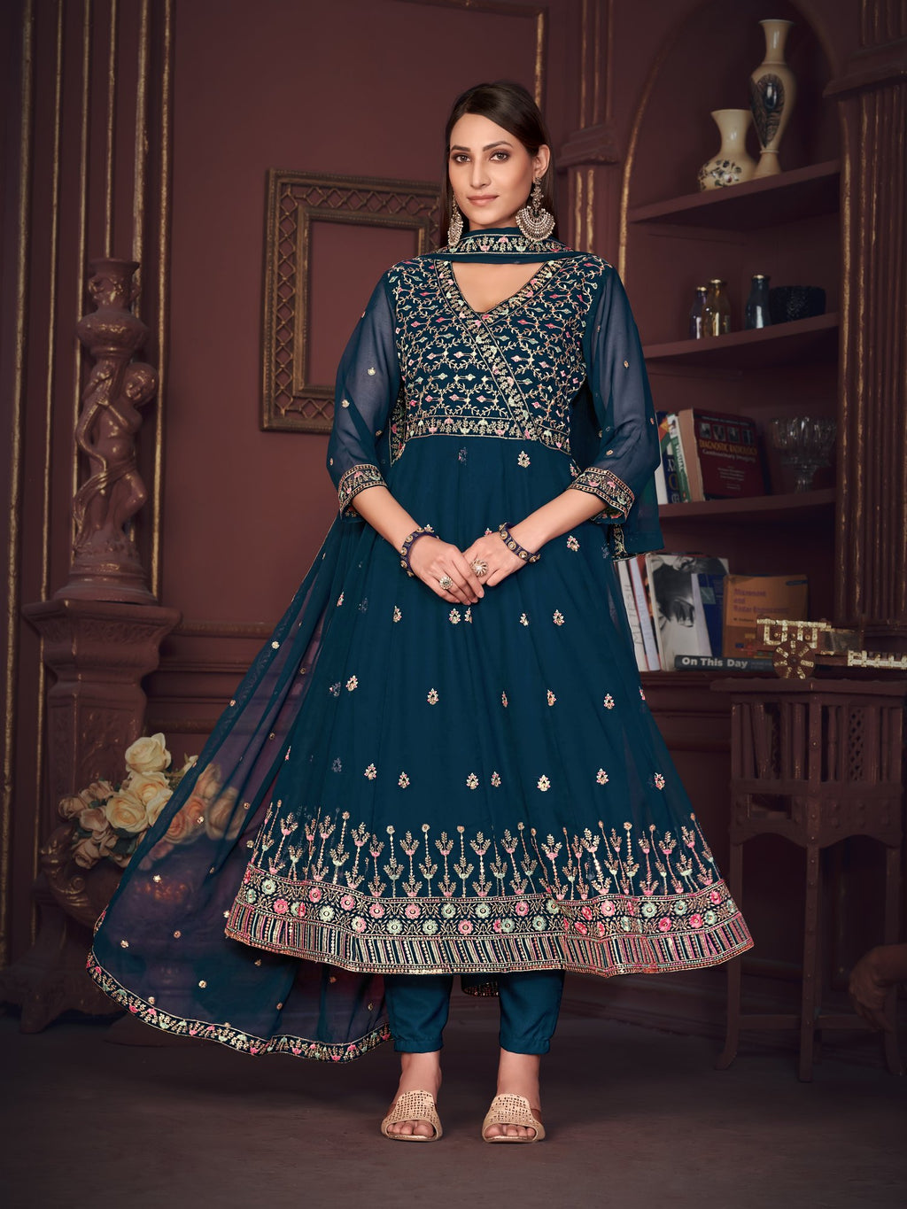 Turquoise Blue Georgette Anarkali Suit