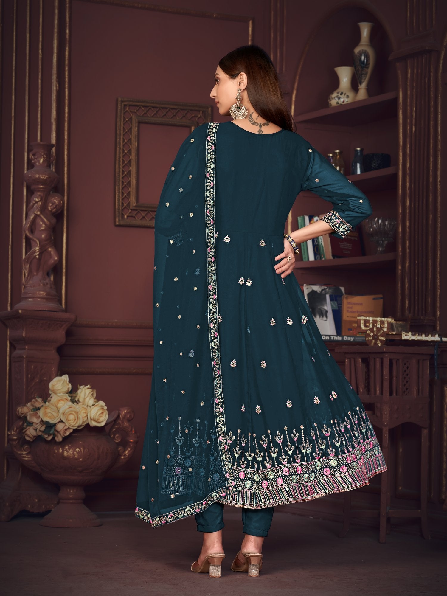 Turquoise Blue Georgette Anarkali Suit