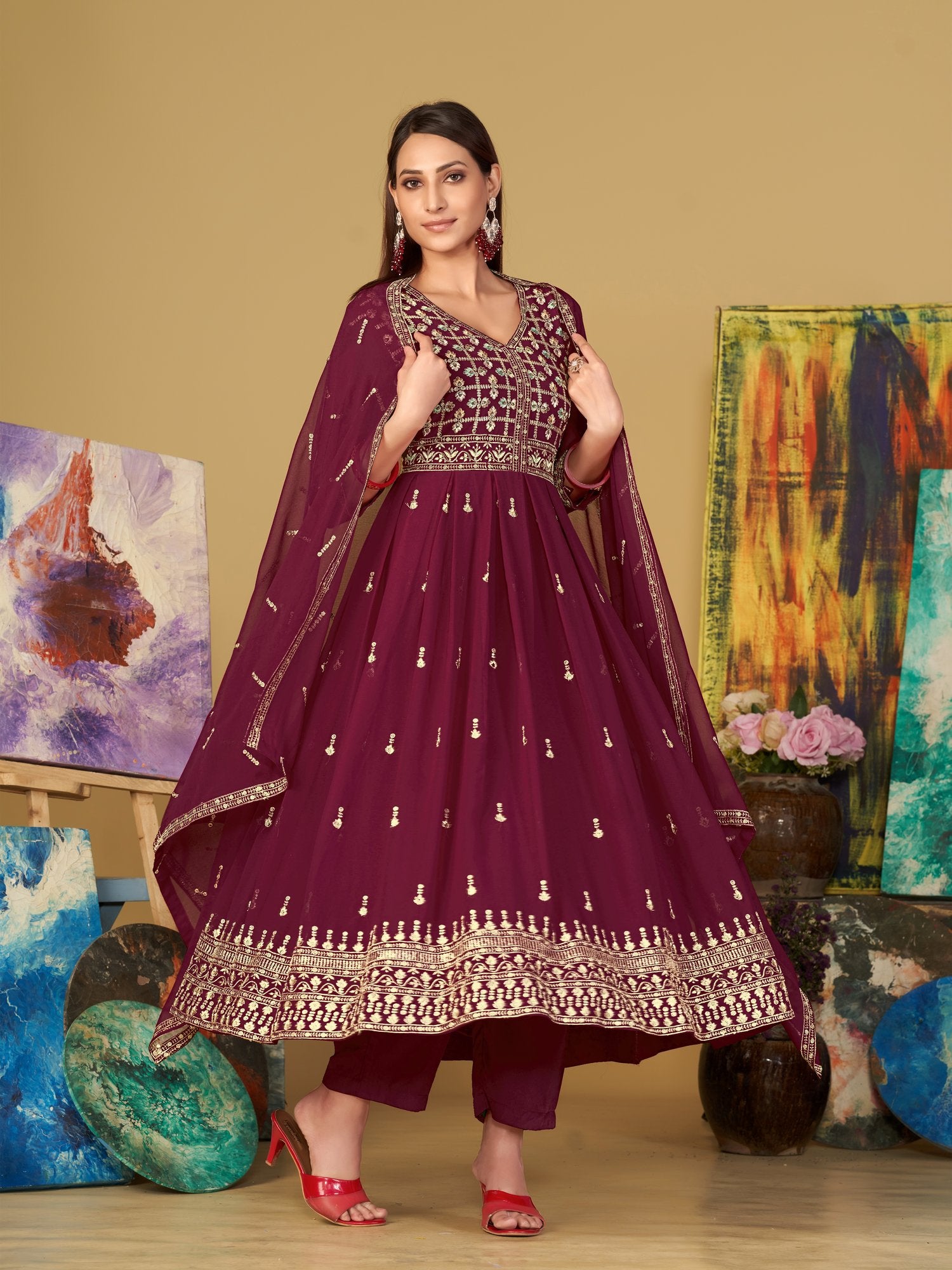 Pink Georgette Anarkali Suit
