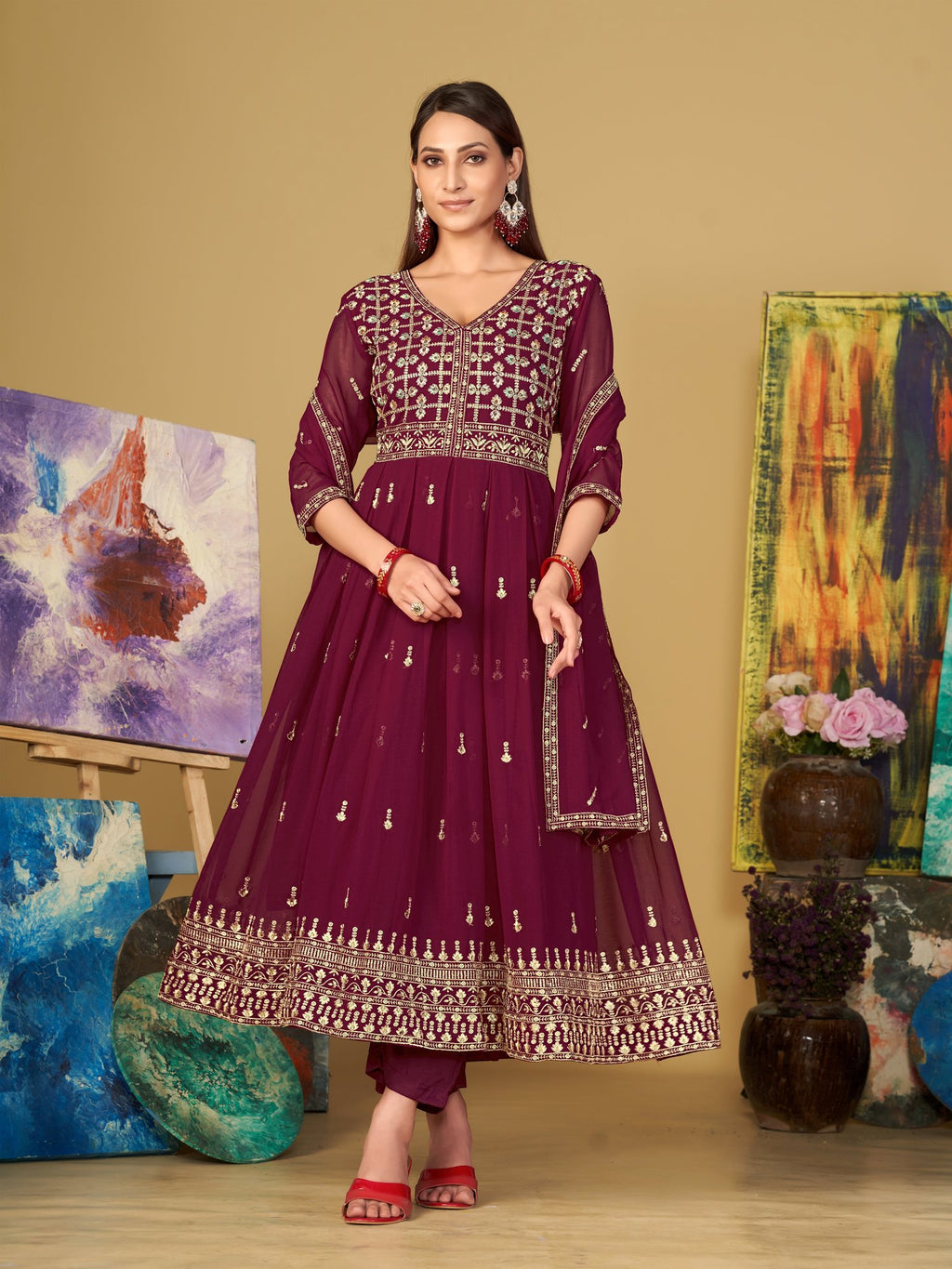 Pink Georgette Anarkali Suit