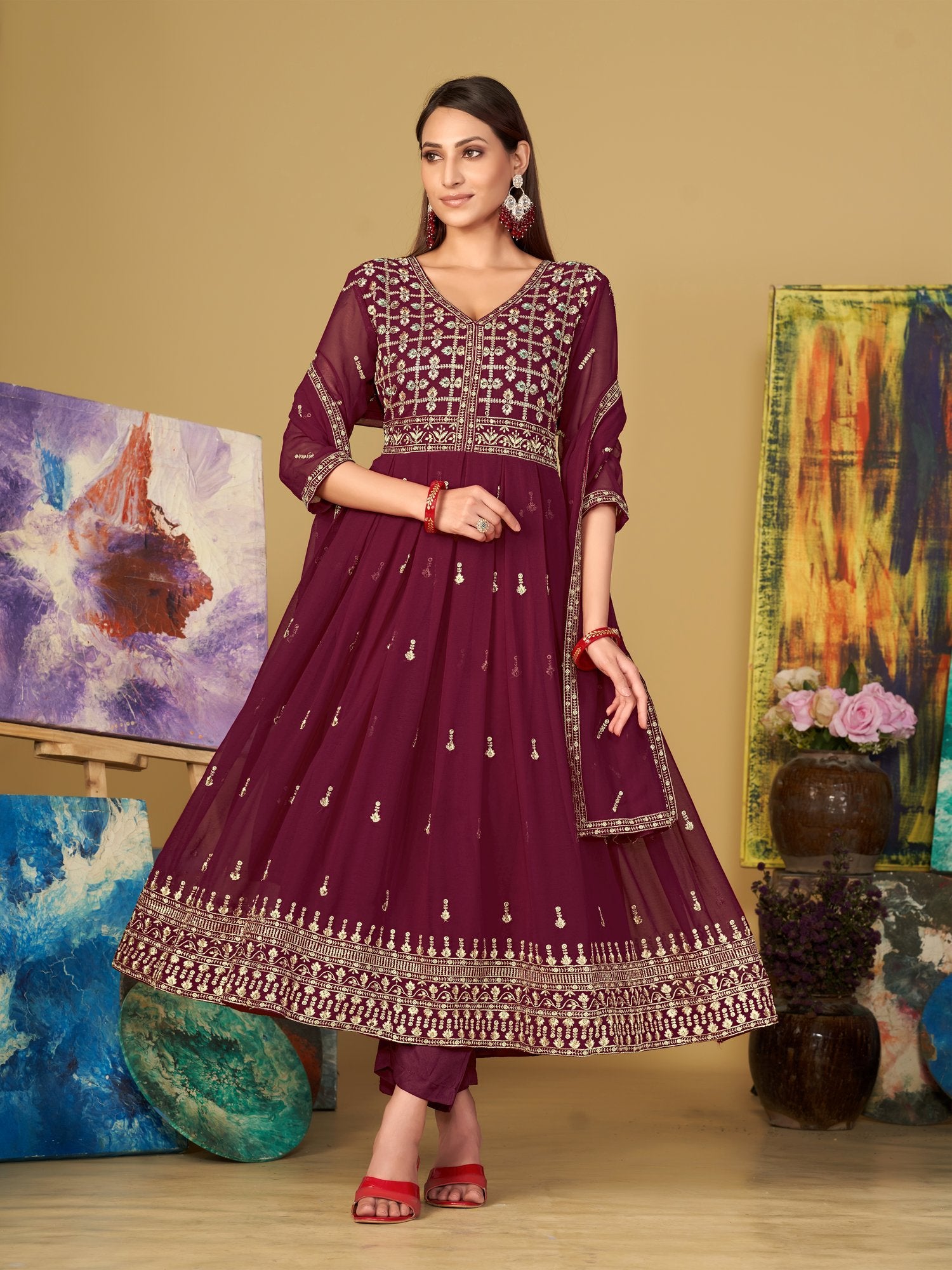 Pink Georgette Anarkali Suit