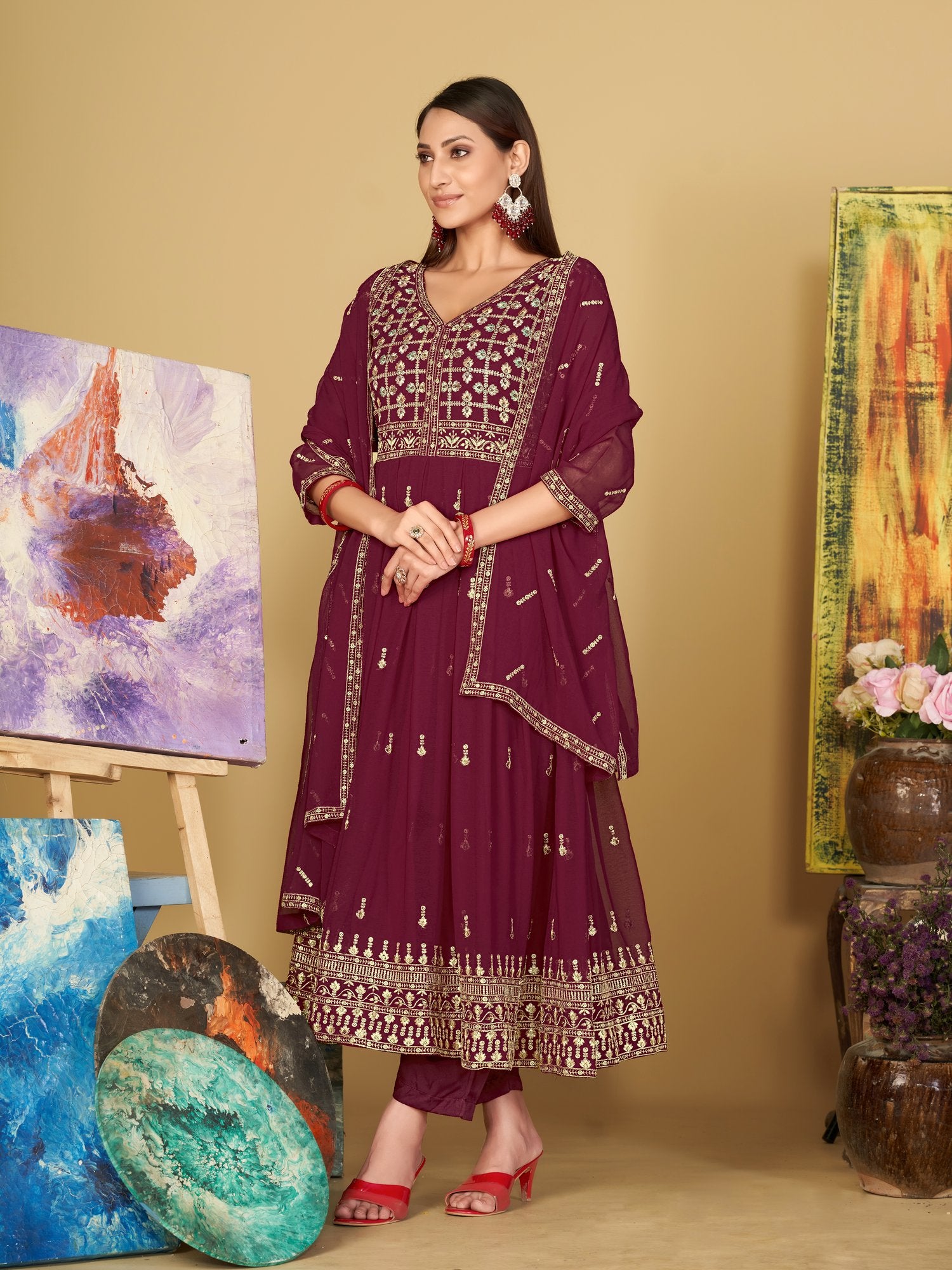 Pink Georgette Anarkali Suit