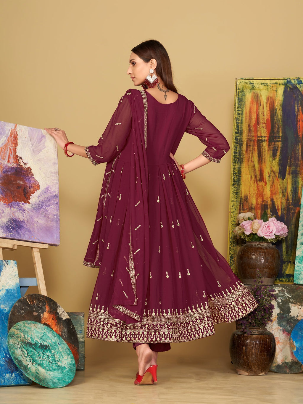 Pink Georgette Anarkali Suit