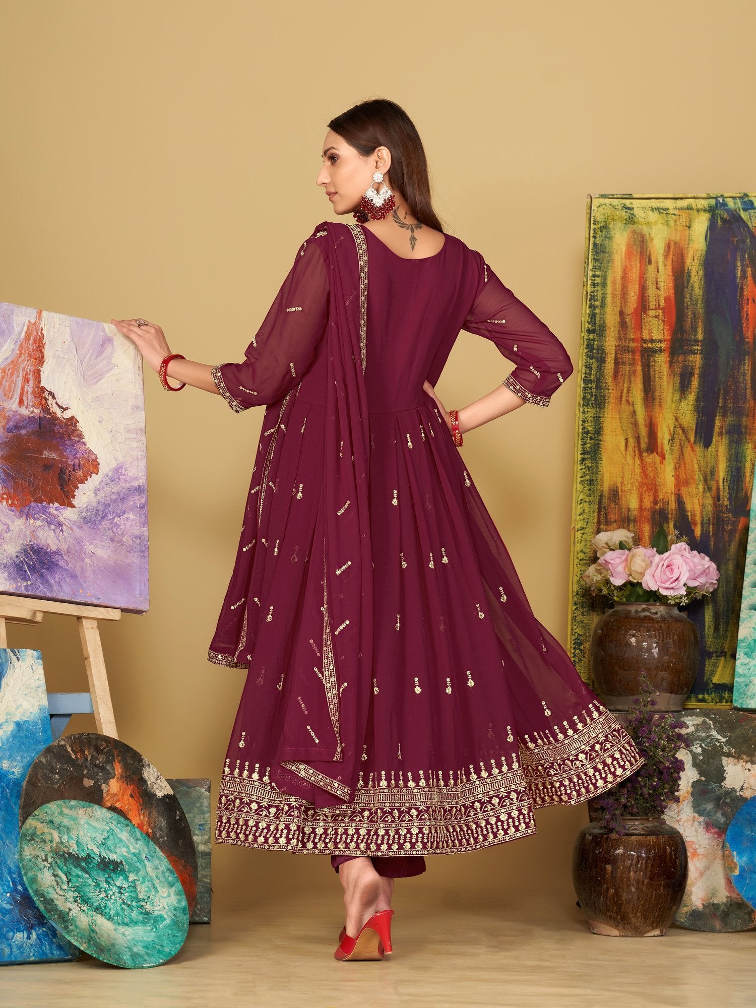 Pink Georgette Anarkali Suit