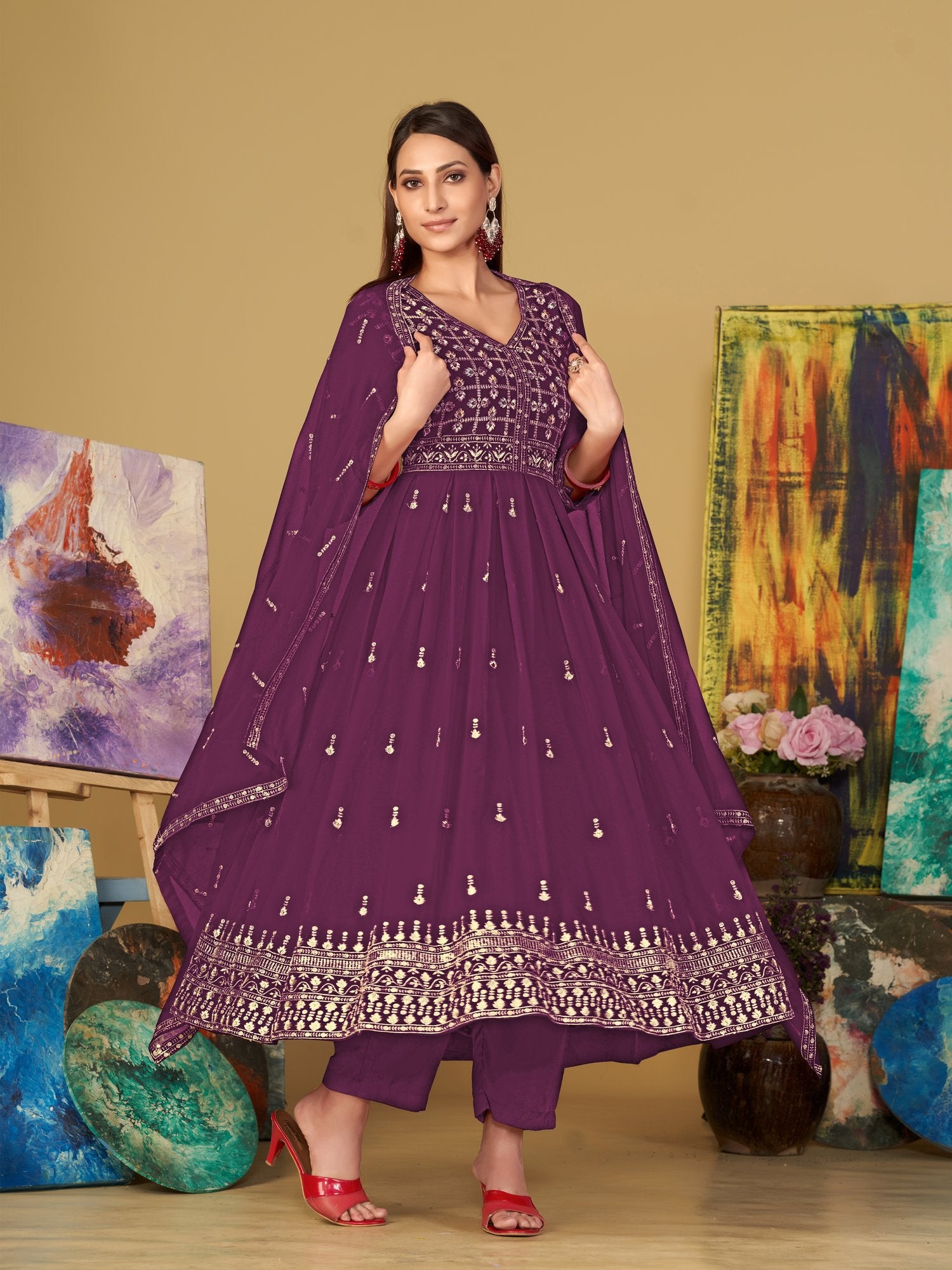 Purple Georgette Anarkali Suit