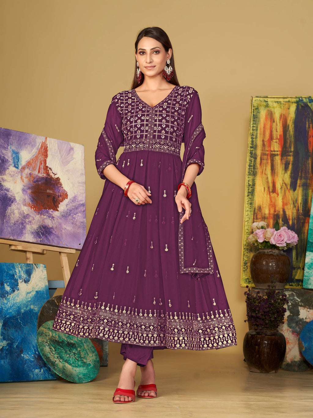 Purple Georgette Anarkali Suit