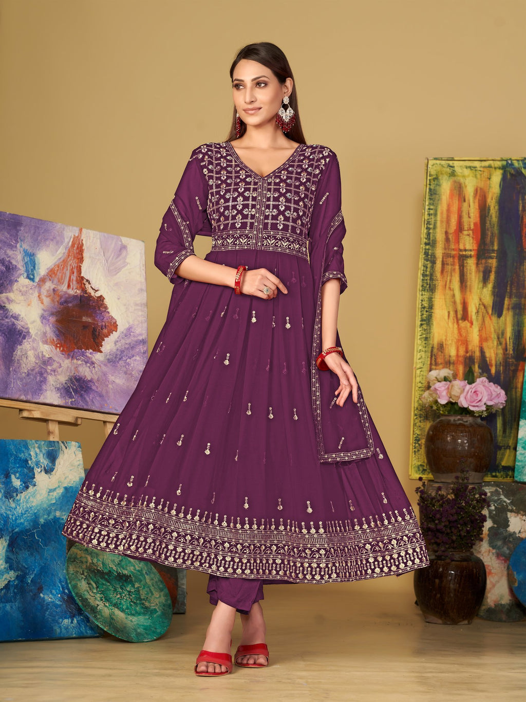 Purple Georgette Anarkali Suit