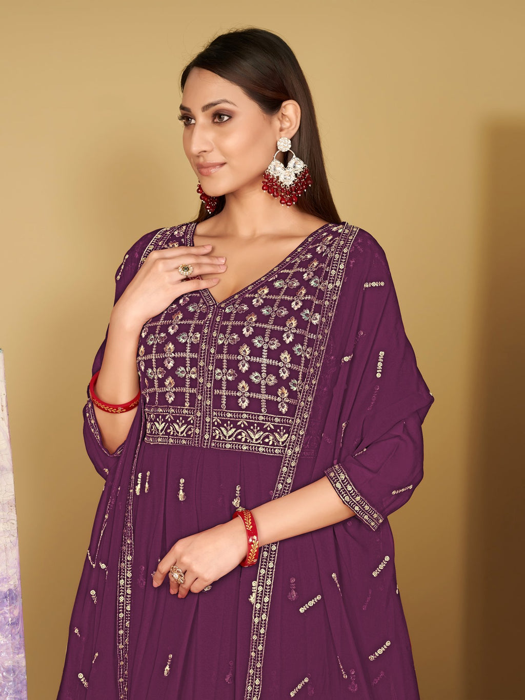 Purple Georgette Anarkali Suit