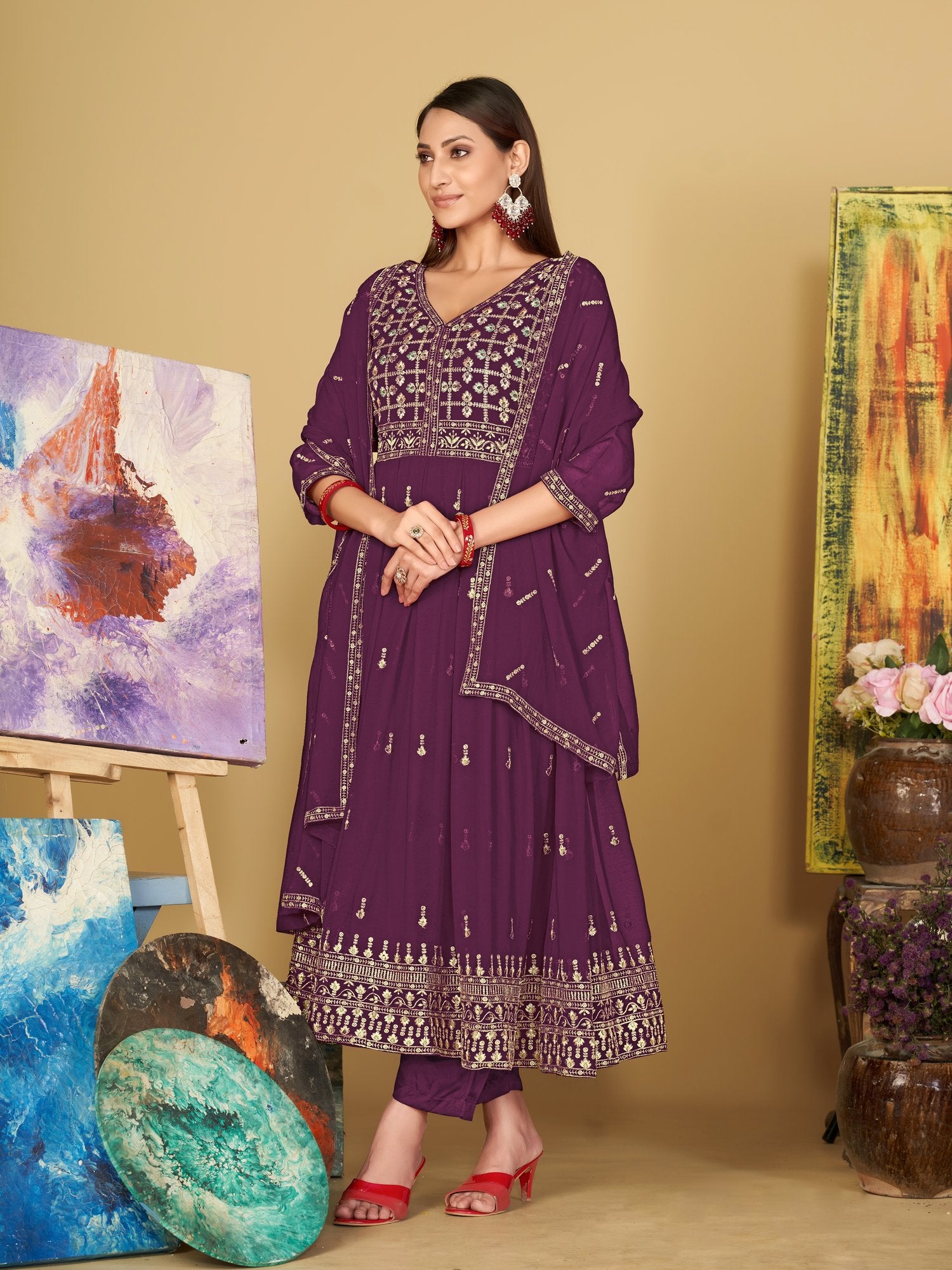 Purple Georgette Anarkali Suit