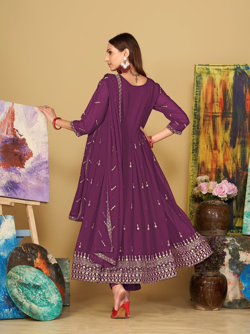 Purple Georgette Anarkali Suit