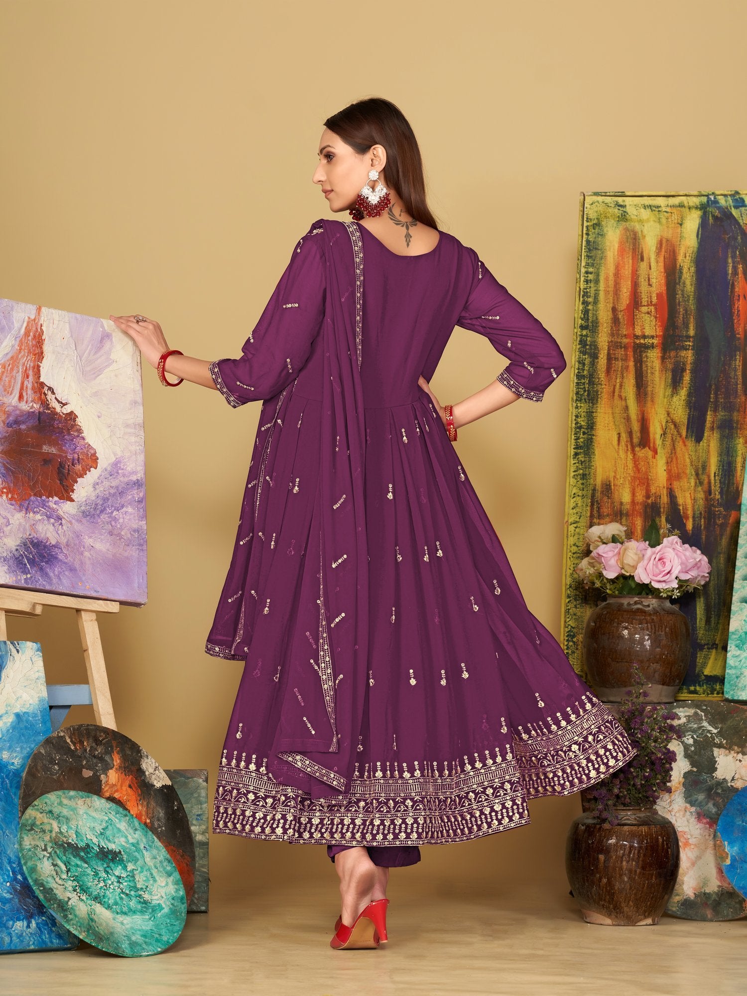 Purple Georgette Anarkali Suit
