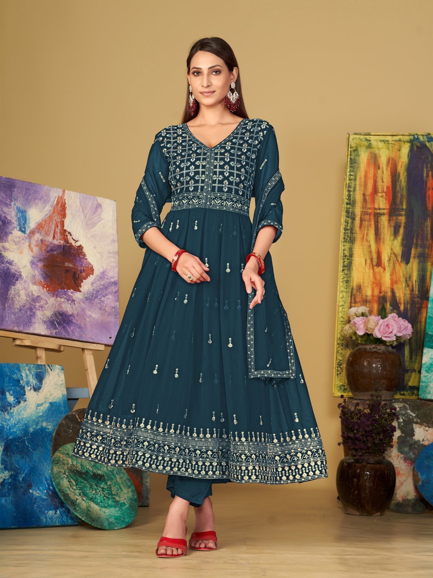 Turquoise Blue Georgette Anarkali Suit