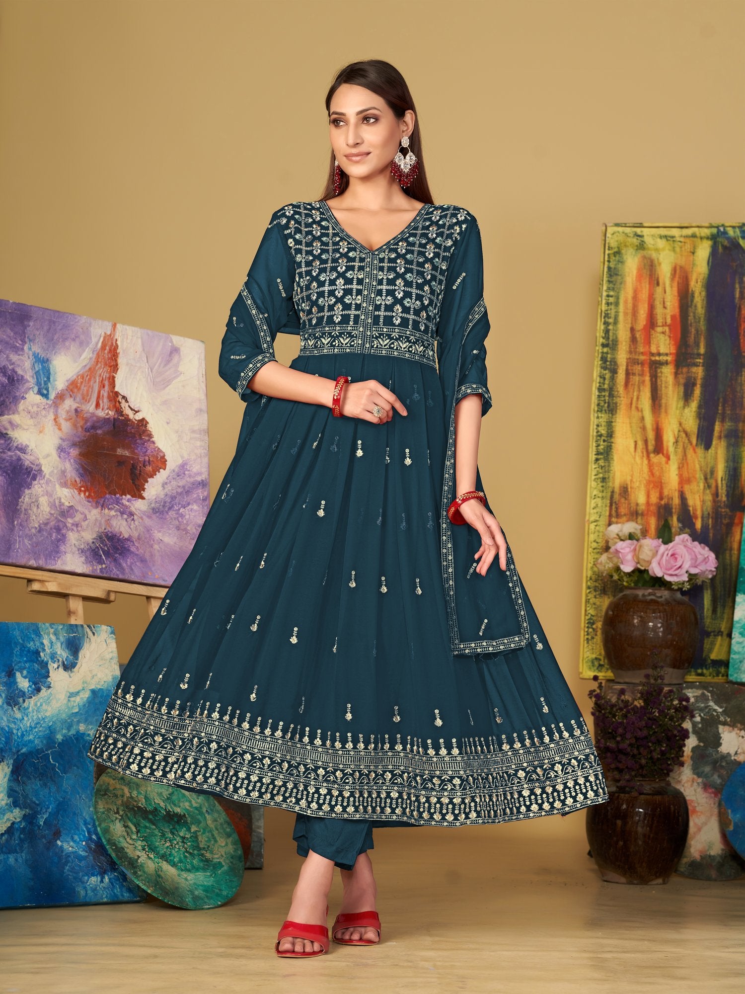 Turquoise Blue Georgette Anarkali Suit
