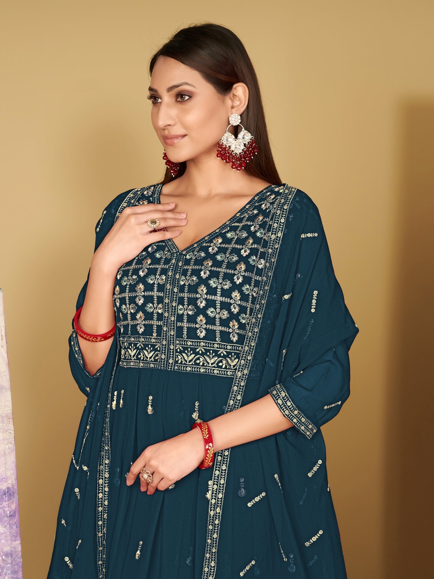 Turquoise Blue Georgette Anarkali Suit