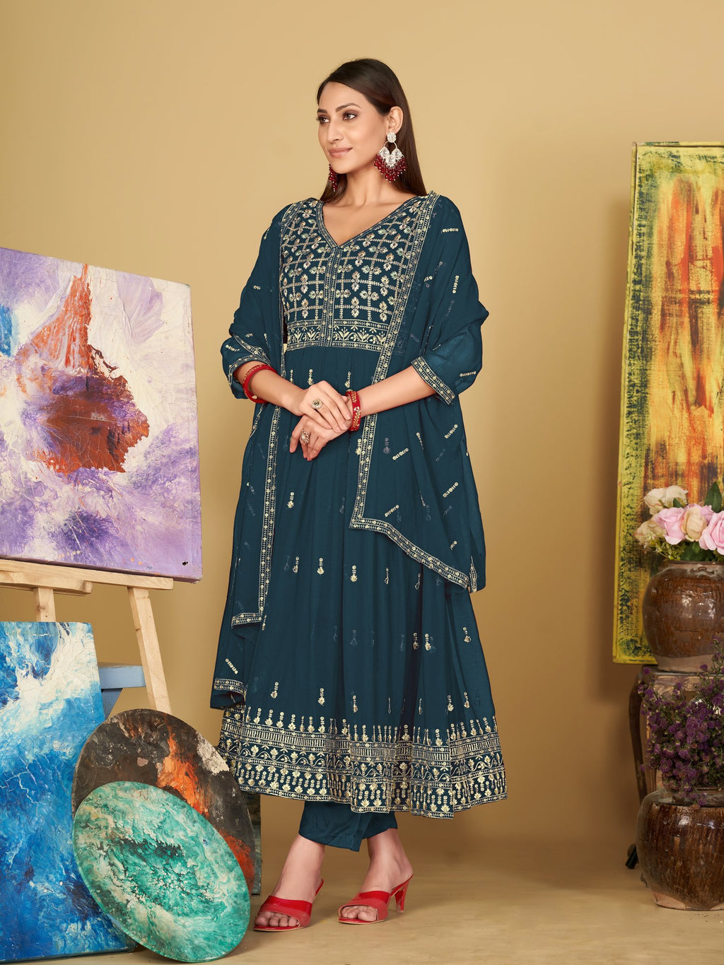 Turquoise Blue Georgette Anarkali Suit