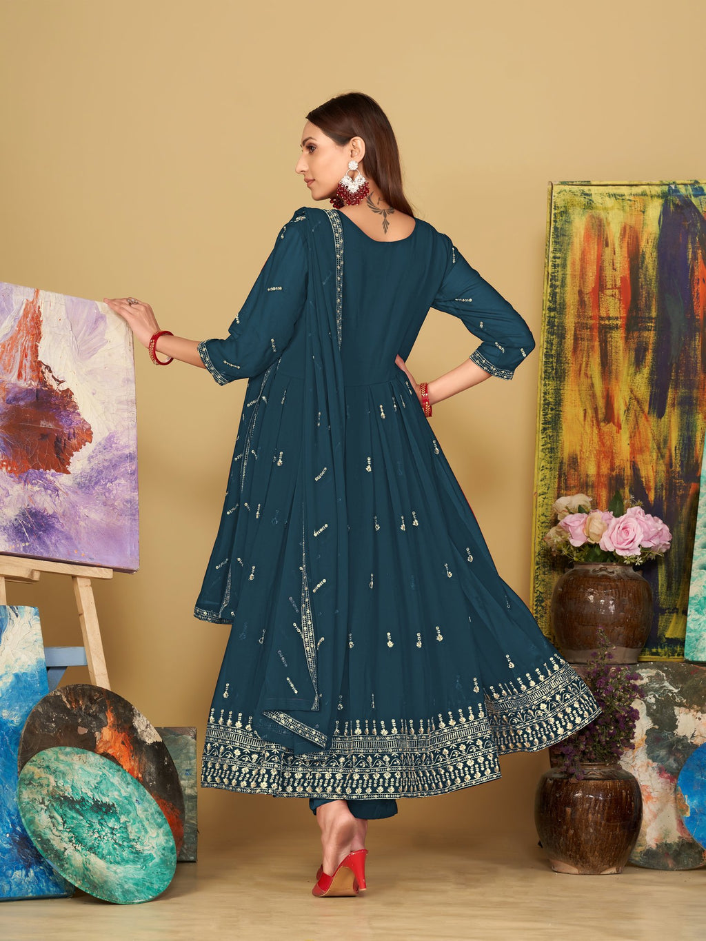 Turquoise Blue Georgette Anarkali Suit