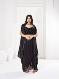 Elegant Black Sequin Embroidered Festive & Party Wear Semi-Stitched Georgette Lehenga Choli with Ruffle Dupatta