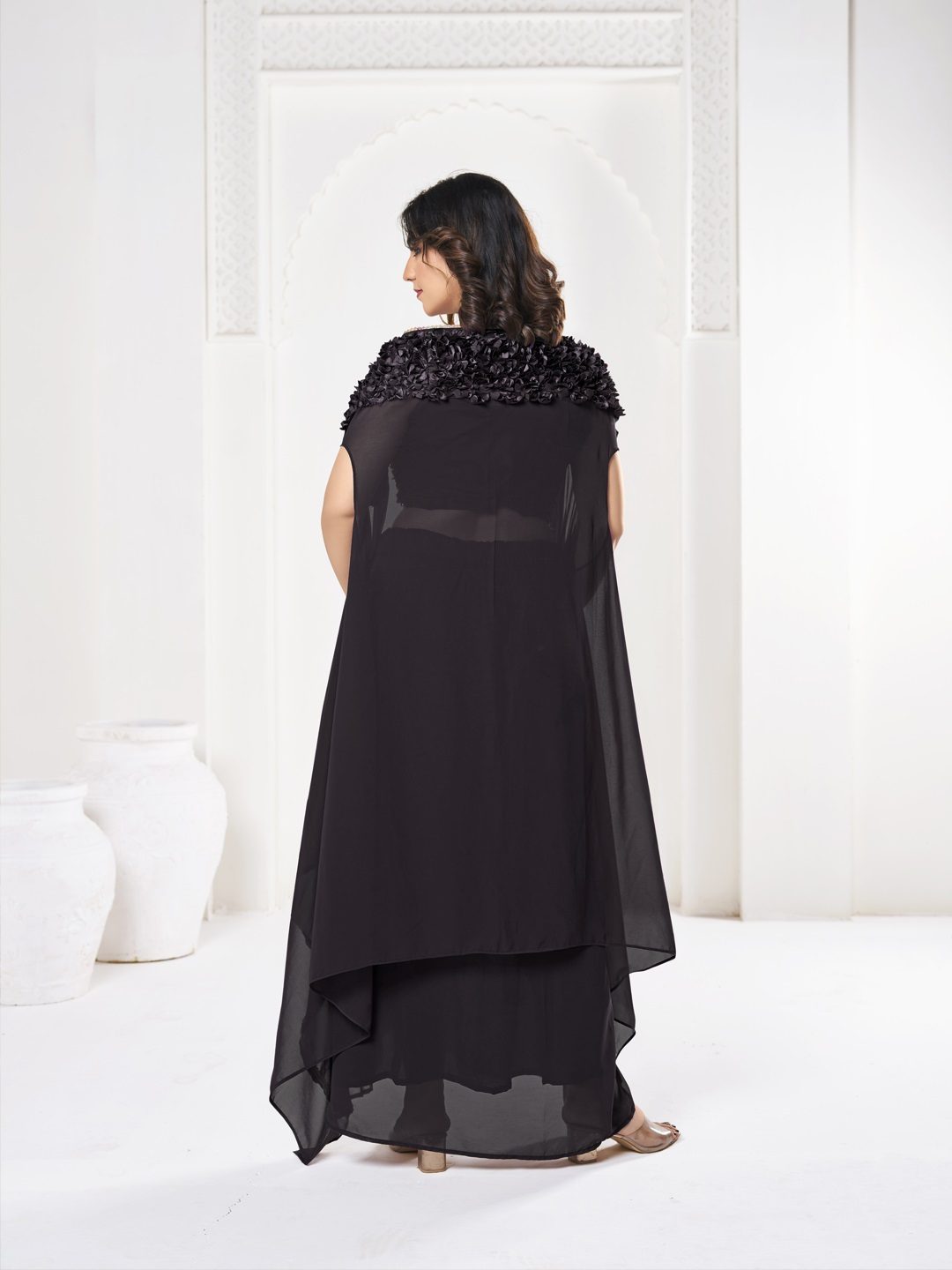 Elegant Black Sequin Embroidered Festive & Party Wear Semi-Stitched Georgette Lehenga Choli with Ruffle Dupatta