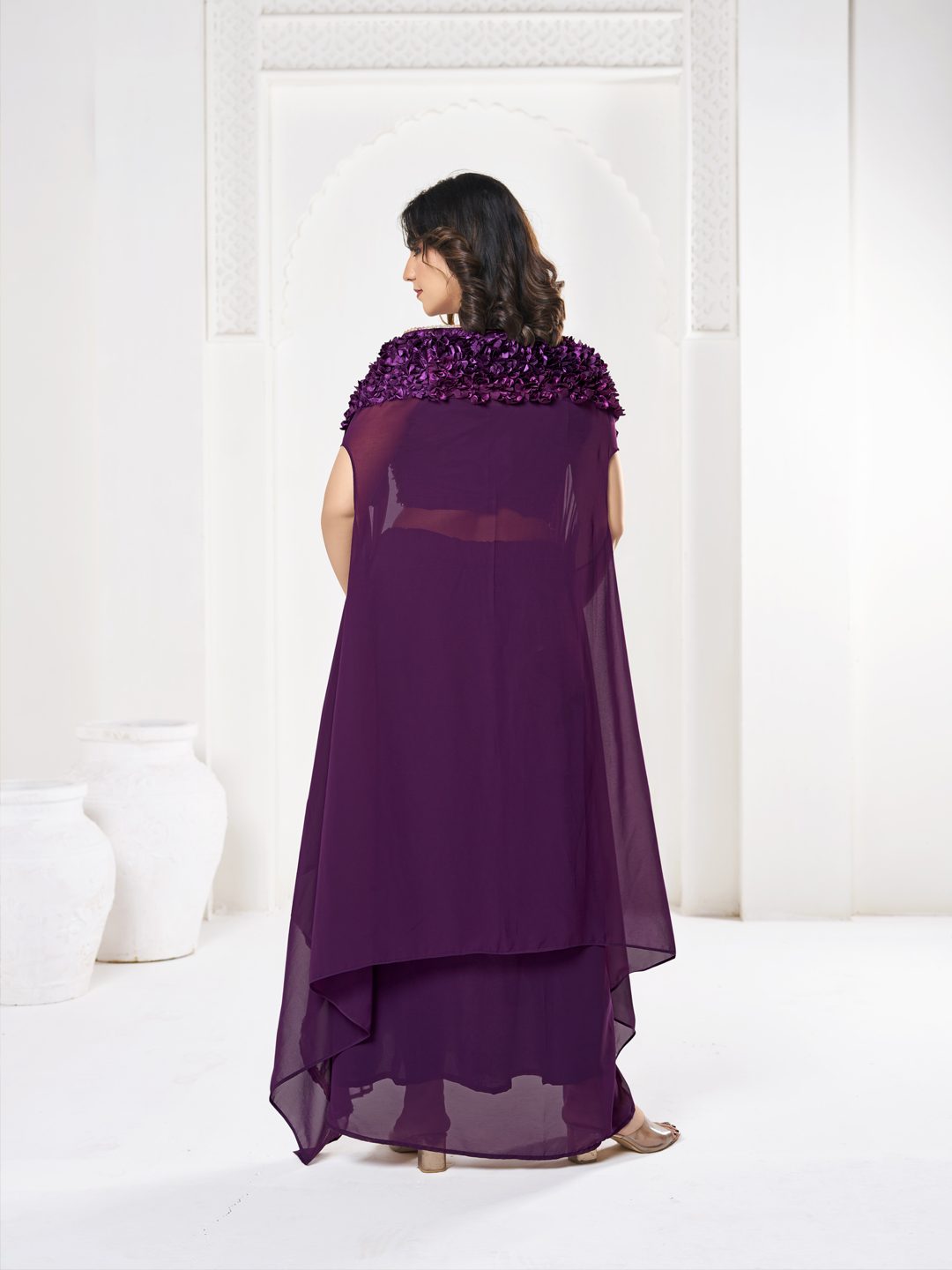 Elegant Purple Sequin Embroidered Festive & Party Wear Semi-Stitched Georgette Lehenga Choli with Ruffle Dupatta