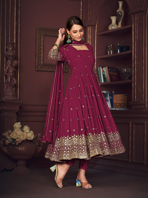 Dark Pink Georgette Anarkali Suit