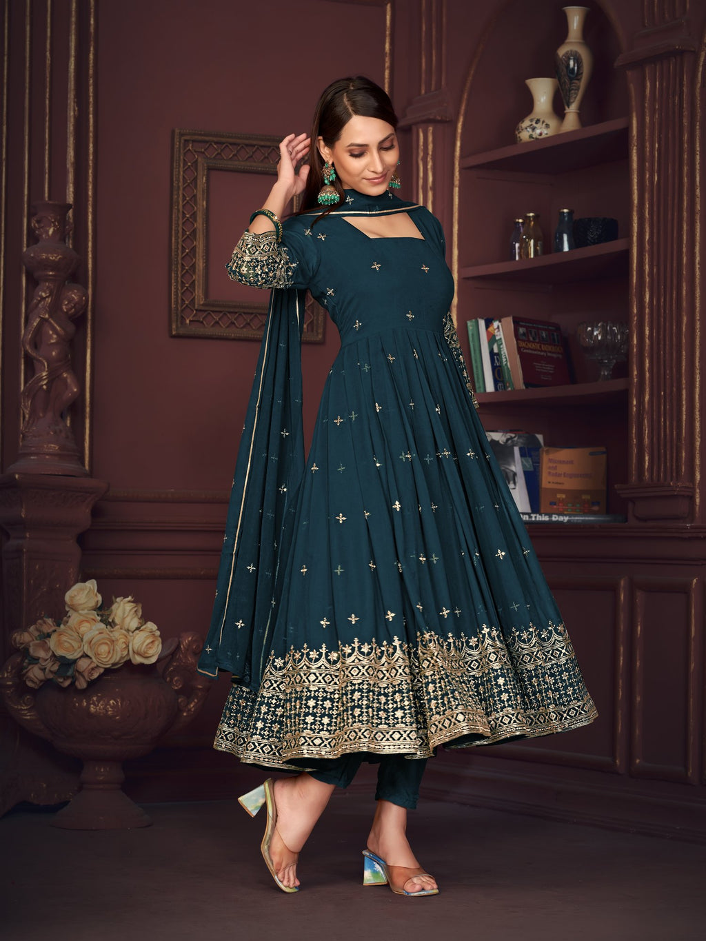 Turquoise Blue Georgette Anarkali Suit