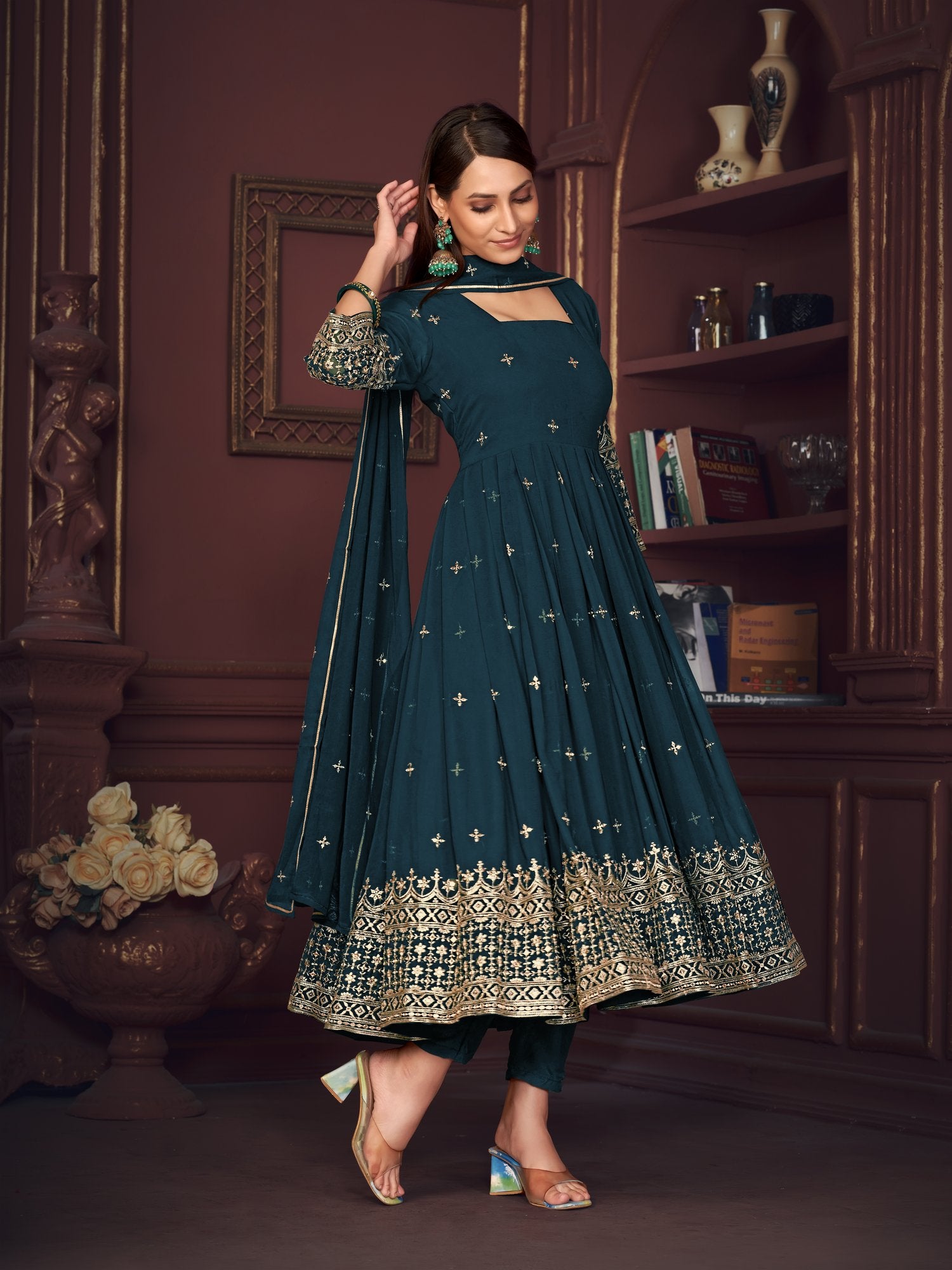 Turquoise Blue Georgette Anarkali Suit
