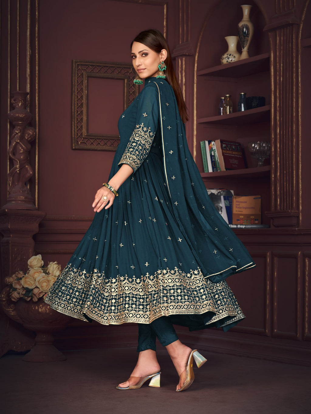 Turquoise Blue Georgette Anarkali Suit