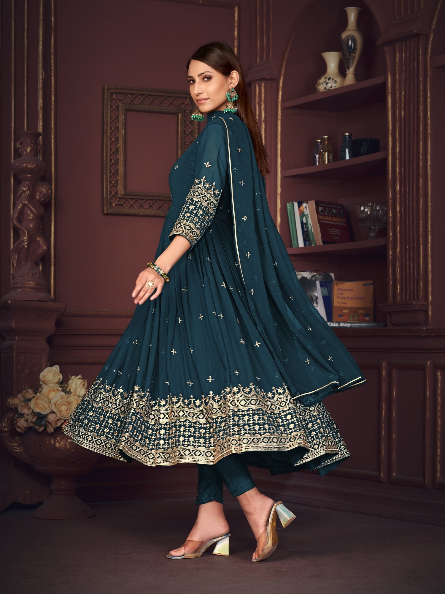 Turquoise Blue Georgette Anarkali Suit