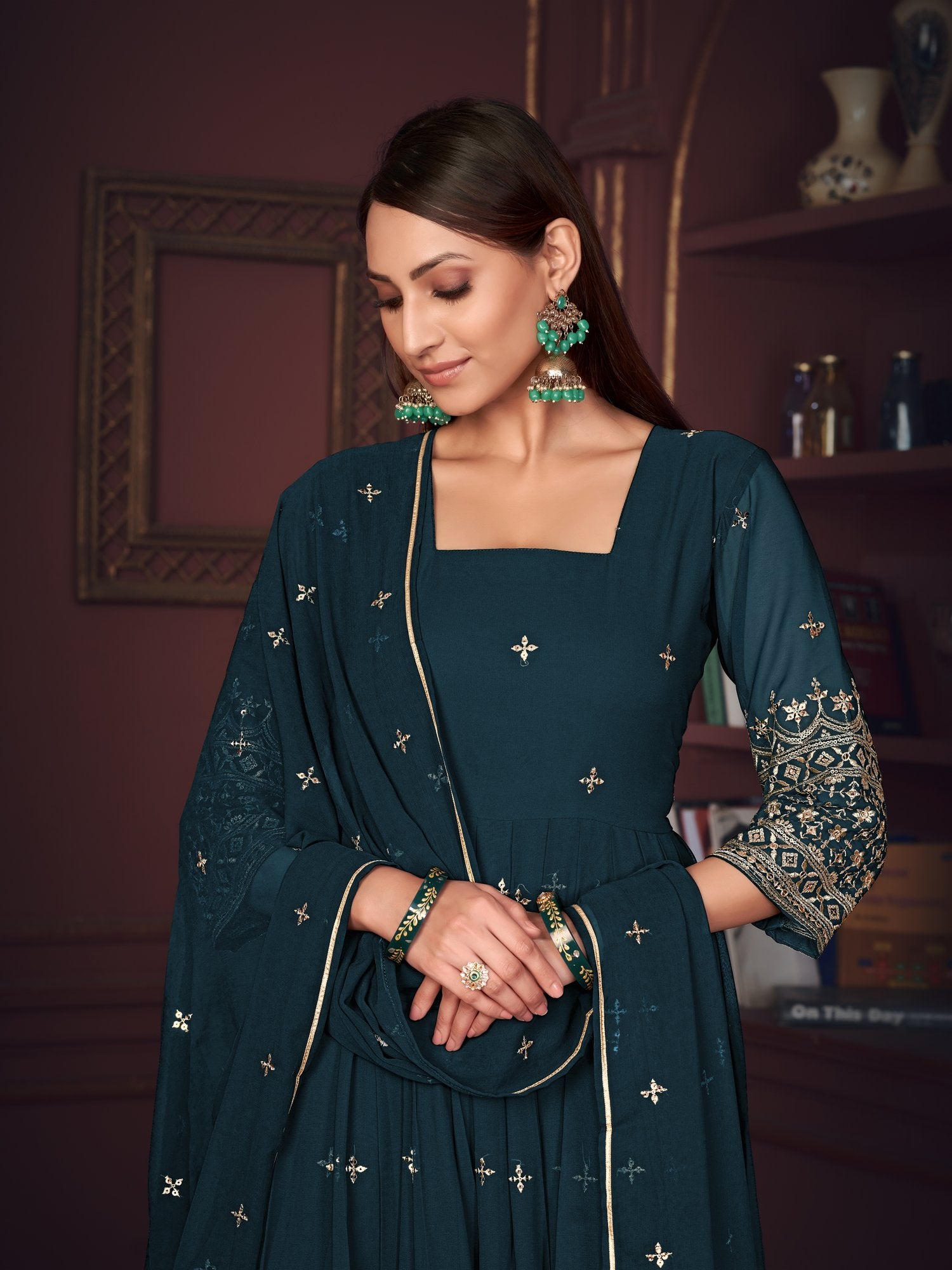 Turquoise Blue Georgette Anarkali Suit