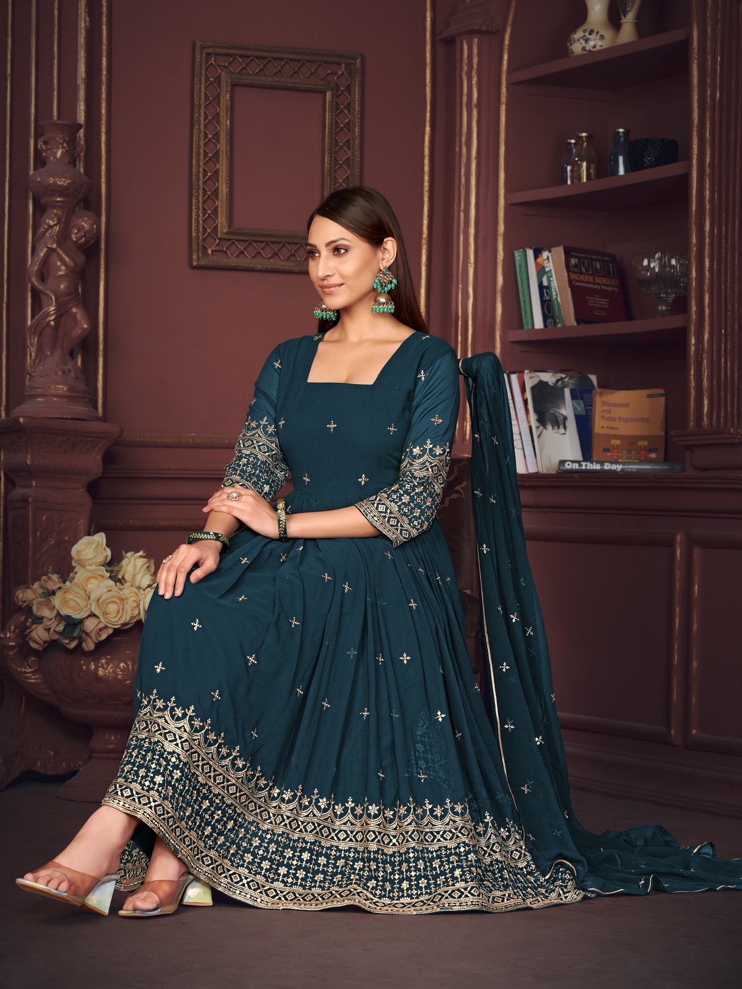 Turquoise Blue Georgette Anarkali Suit