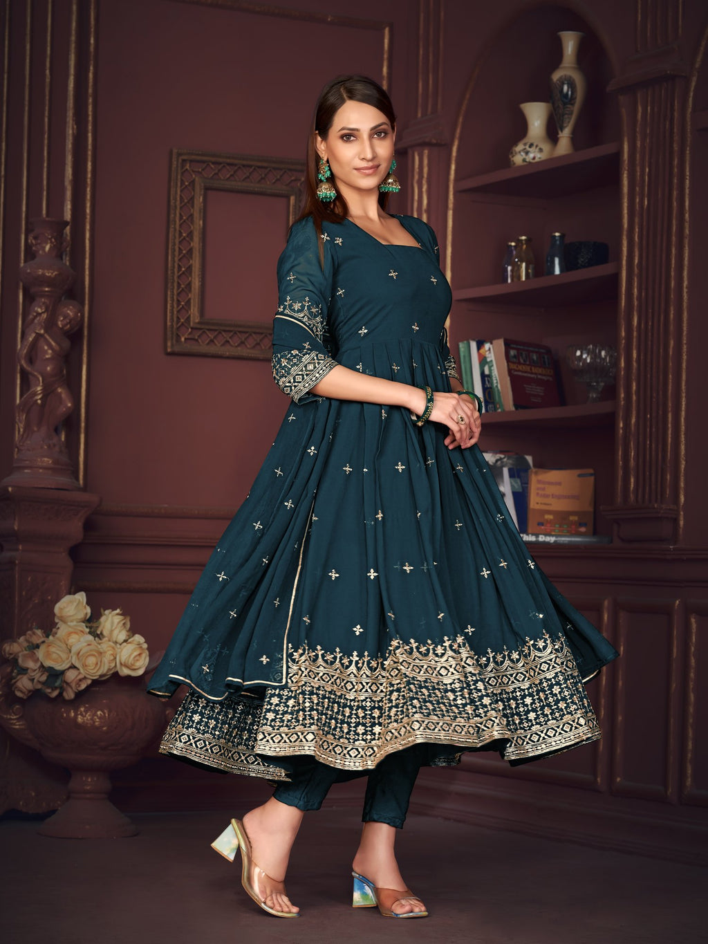 Turquoise Blue Georgette Anarkali Suit