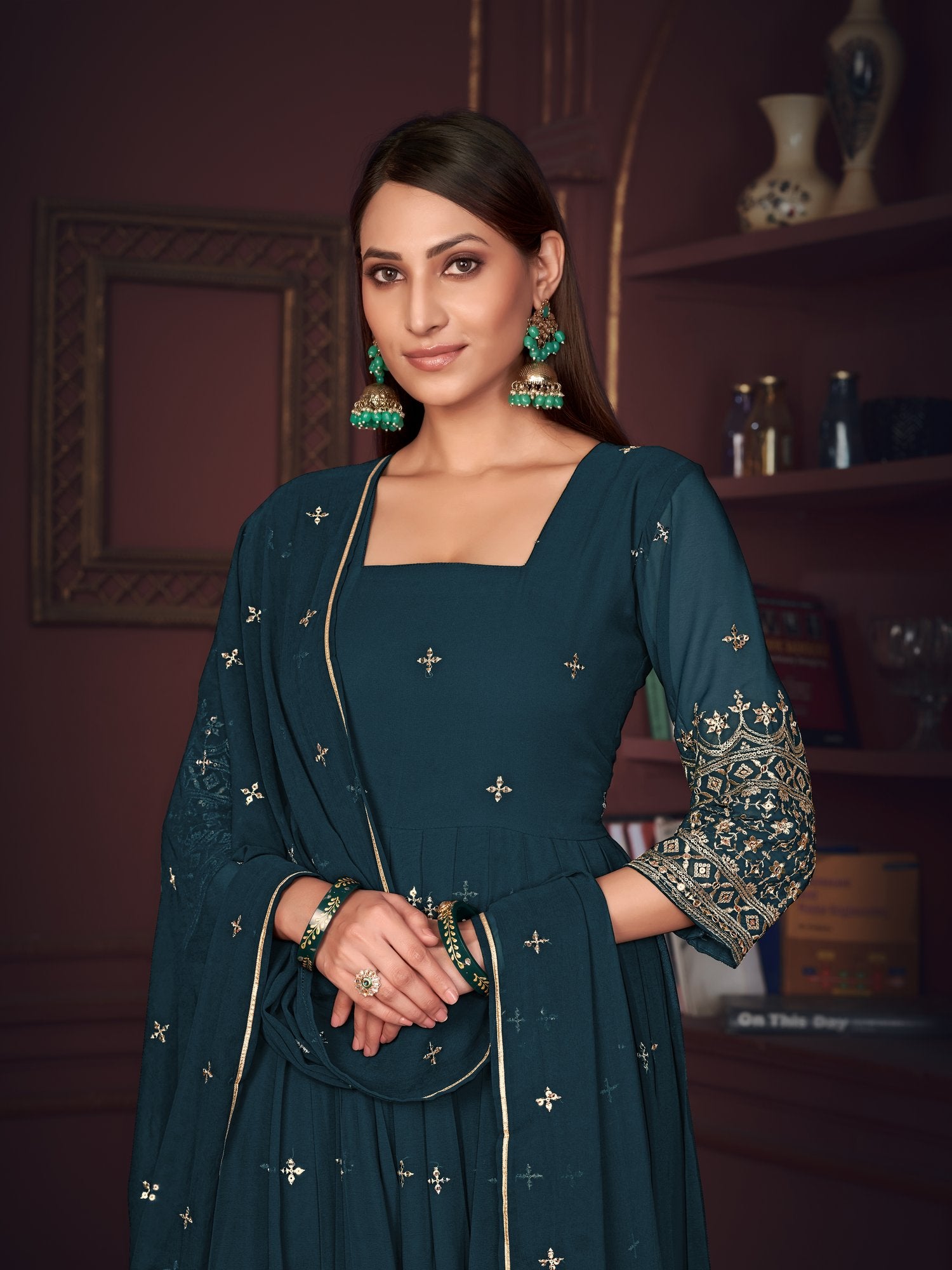 Turquoise Blue Georgette Anarkali Suit