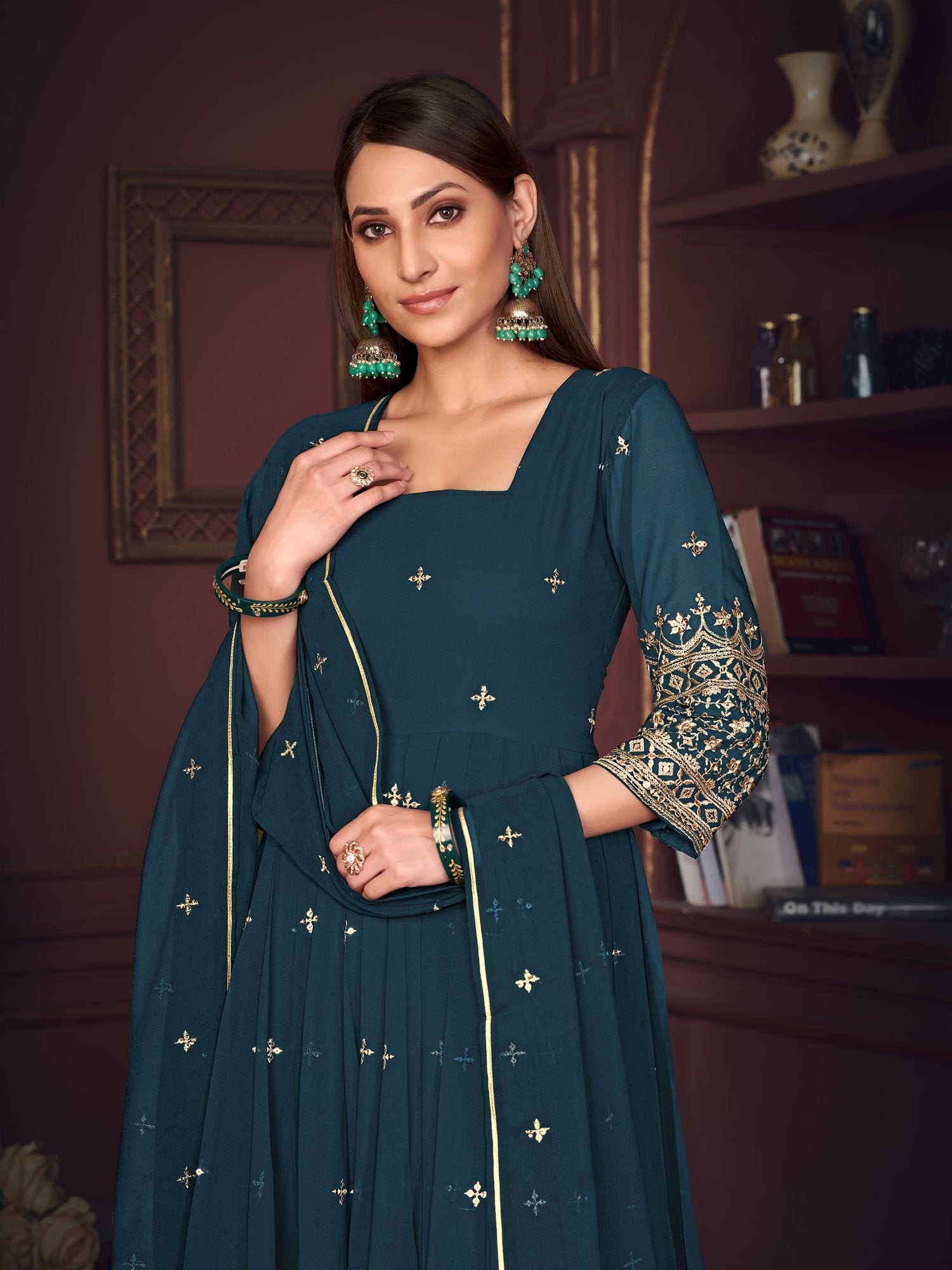 Turquoise Blue Georgette Anarkali Suit