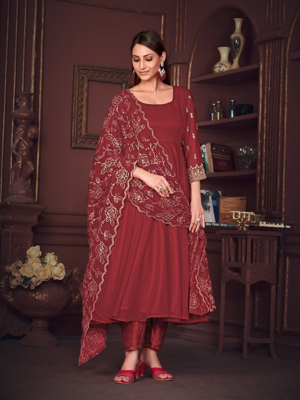Maroon Georgette Anarkali Suit