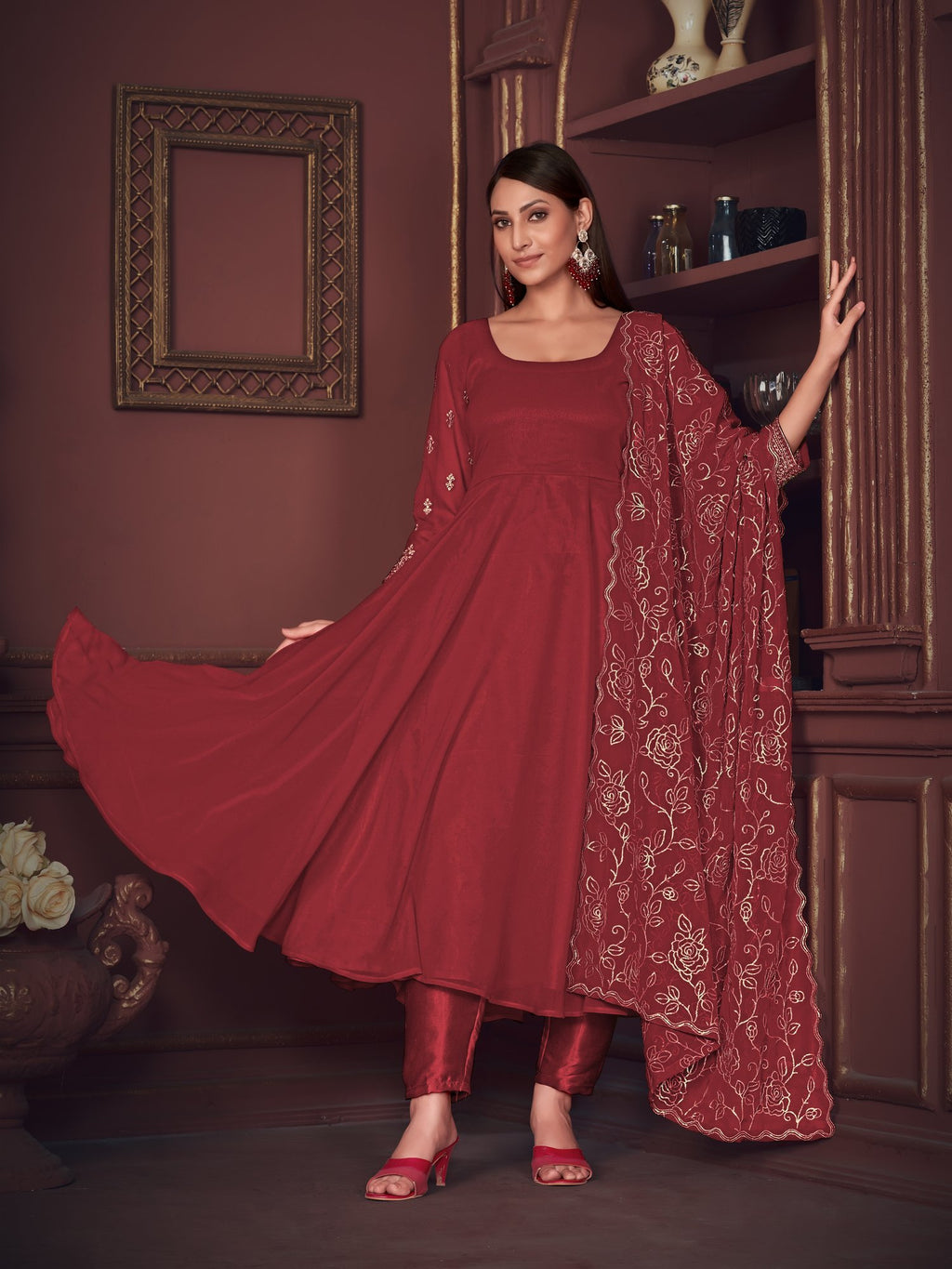 Maroon Georgette Anarkali Suit