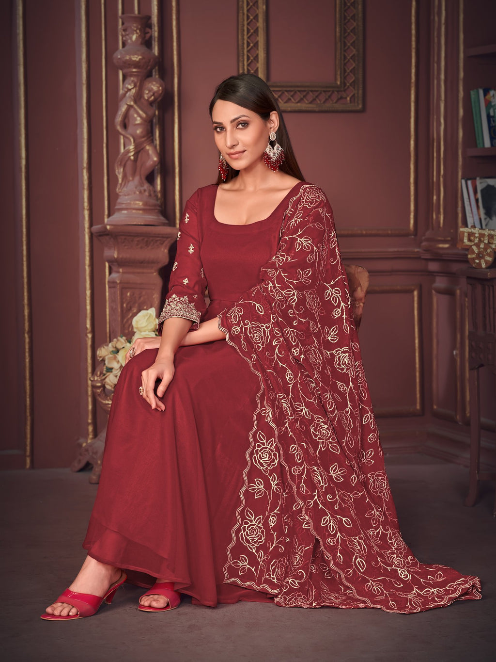 Maroon Georgette Anarkali Suit