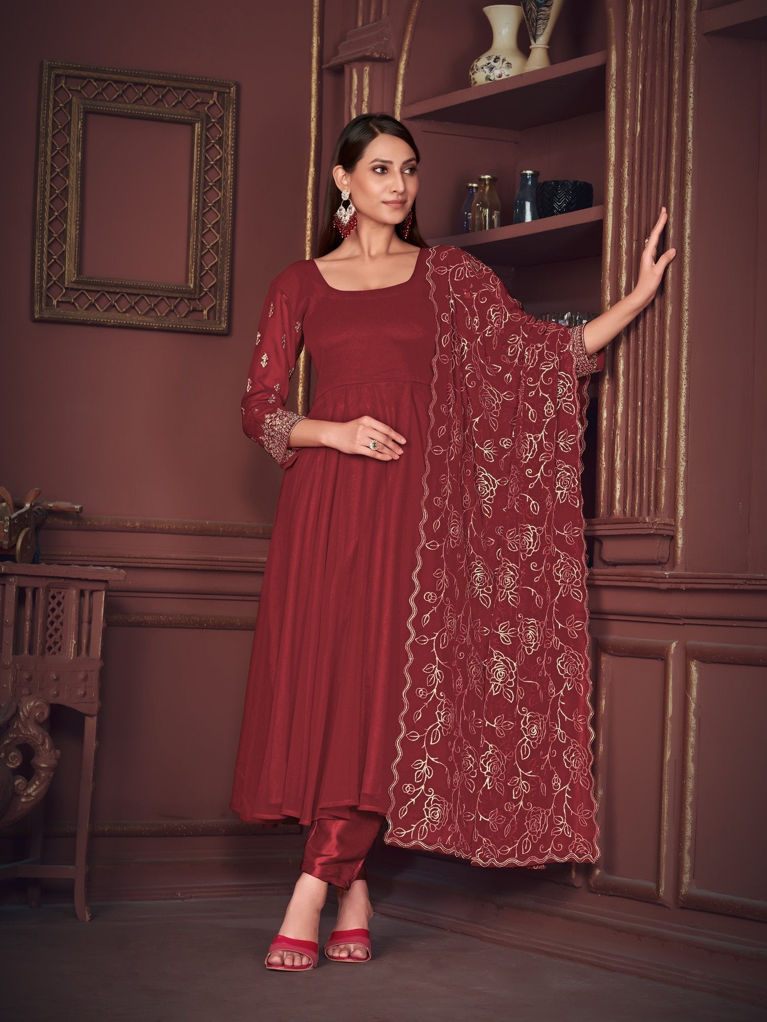 Maroon Georgette Anarkali Suit