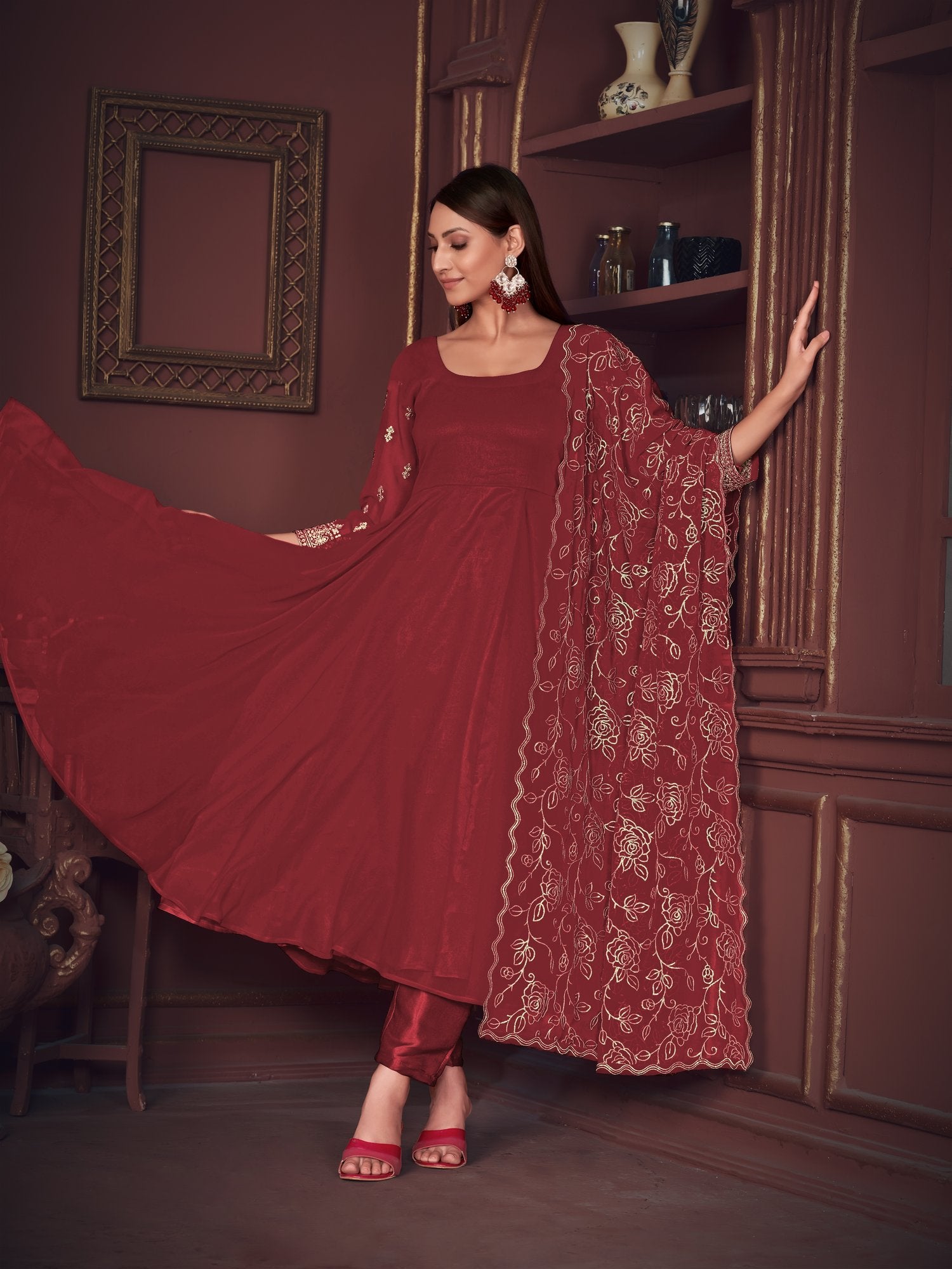 Maroon Georgette Anarkali Suit