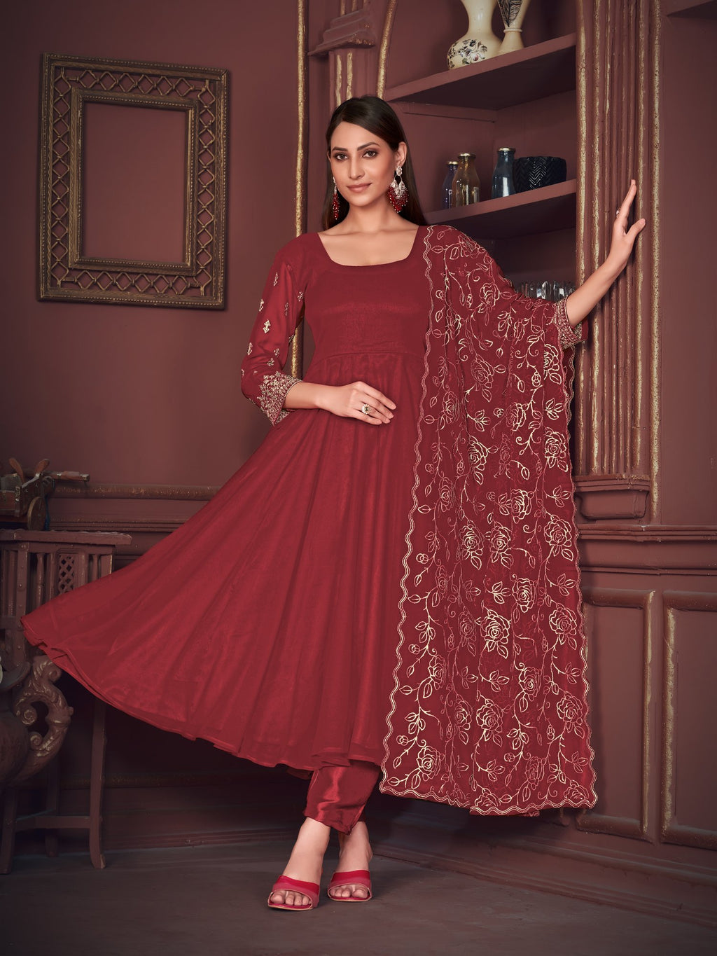 Maroon Georgette Anarkali Suit