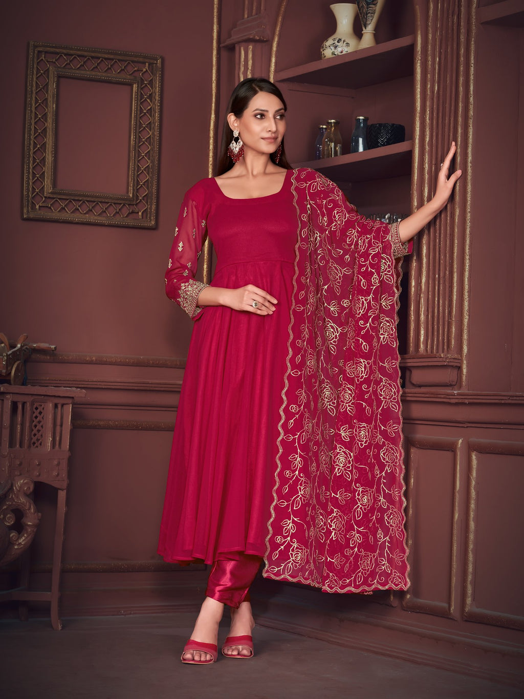 Pink Georgette Anarkali Suit