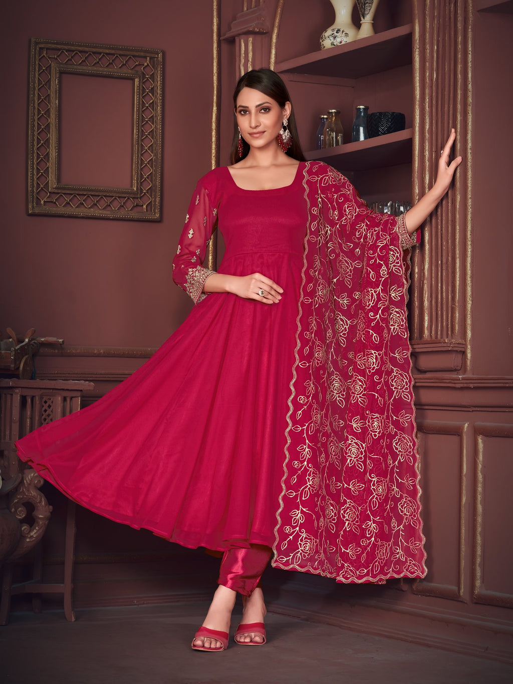 Pink Georgette Anarkali Suit