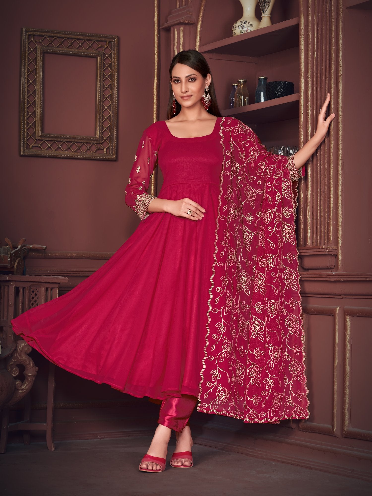Pink Georgette Anarkali Suit