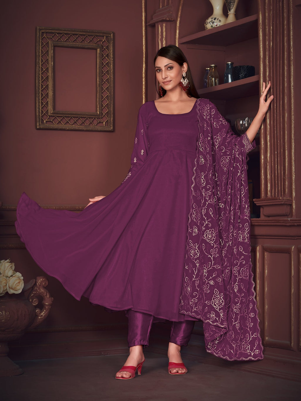 Purple Georgette Anarkali Suit