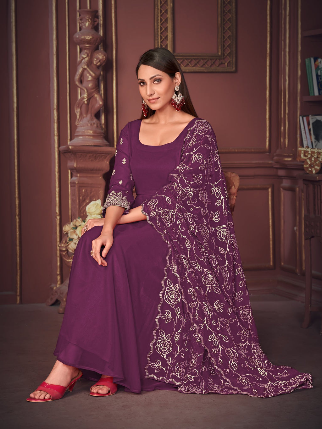 Purple Georgette Anarkali Suit
