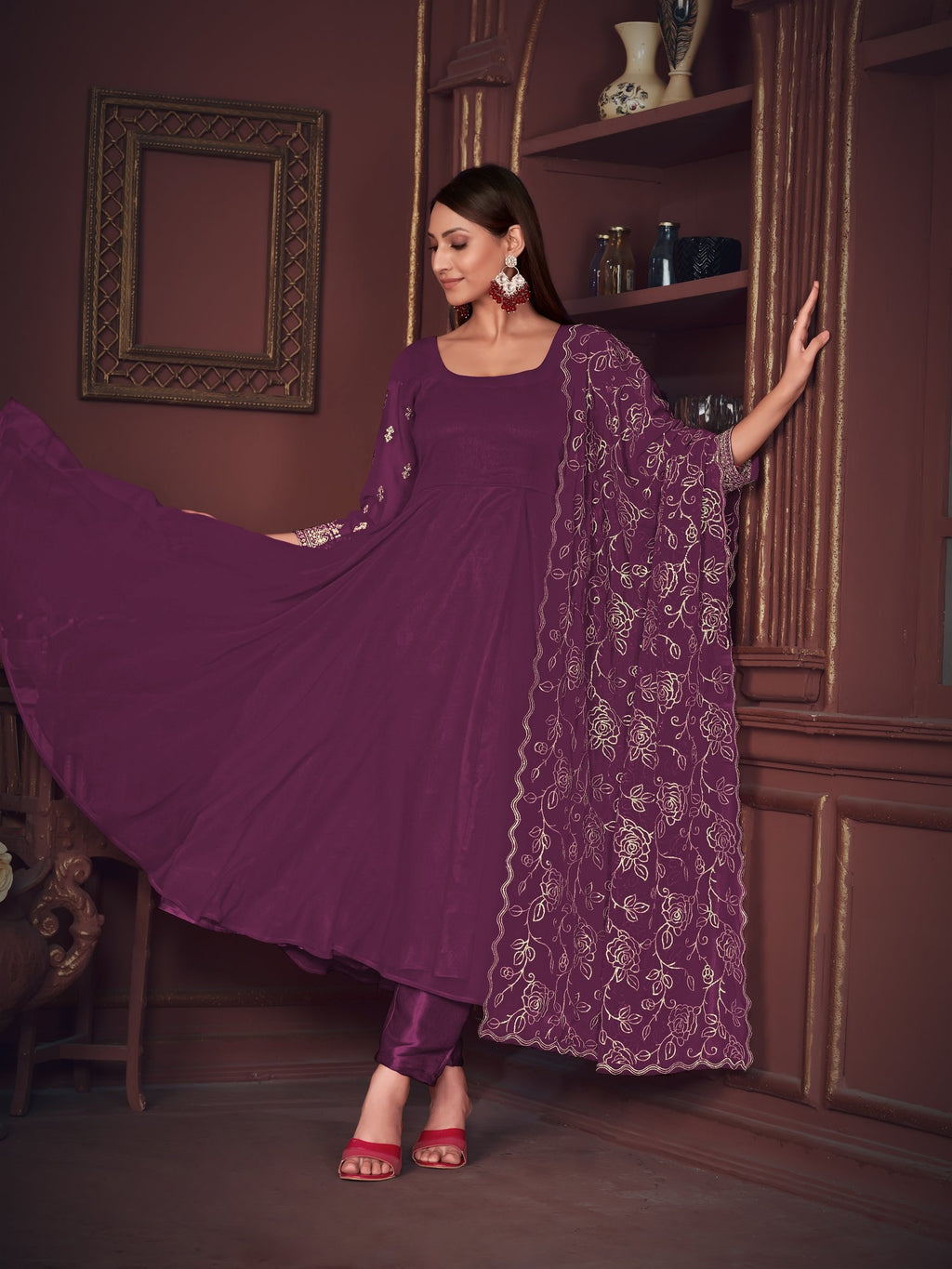 Purple Georgette Anarkali Suit
