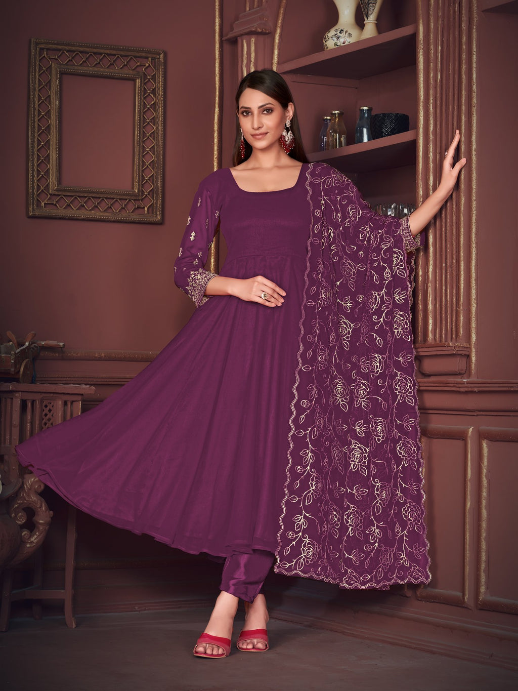 Purple Georgette Anarkali Suit