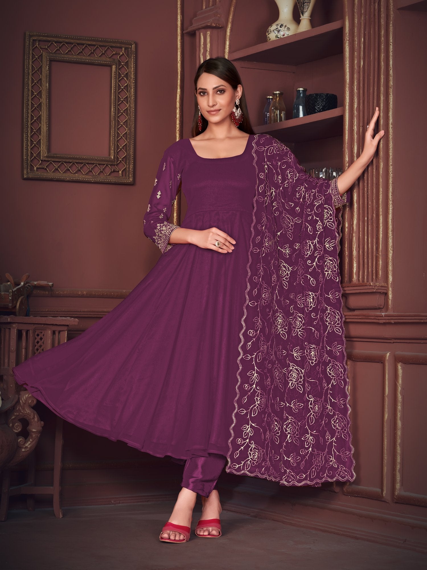 Purple Georgette Anarkali Suit